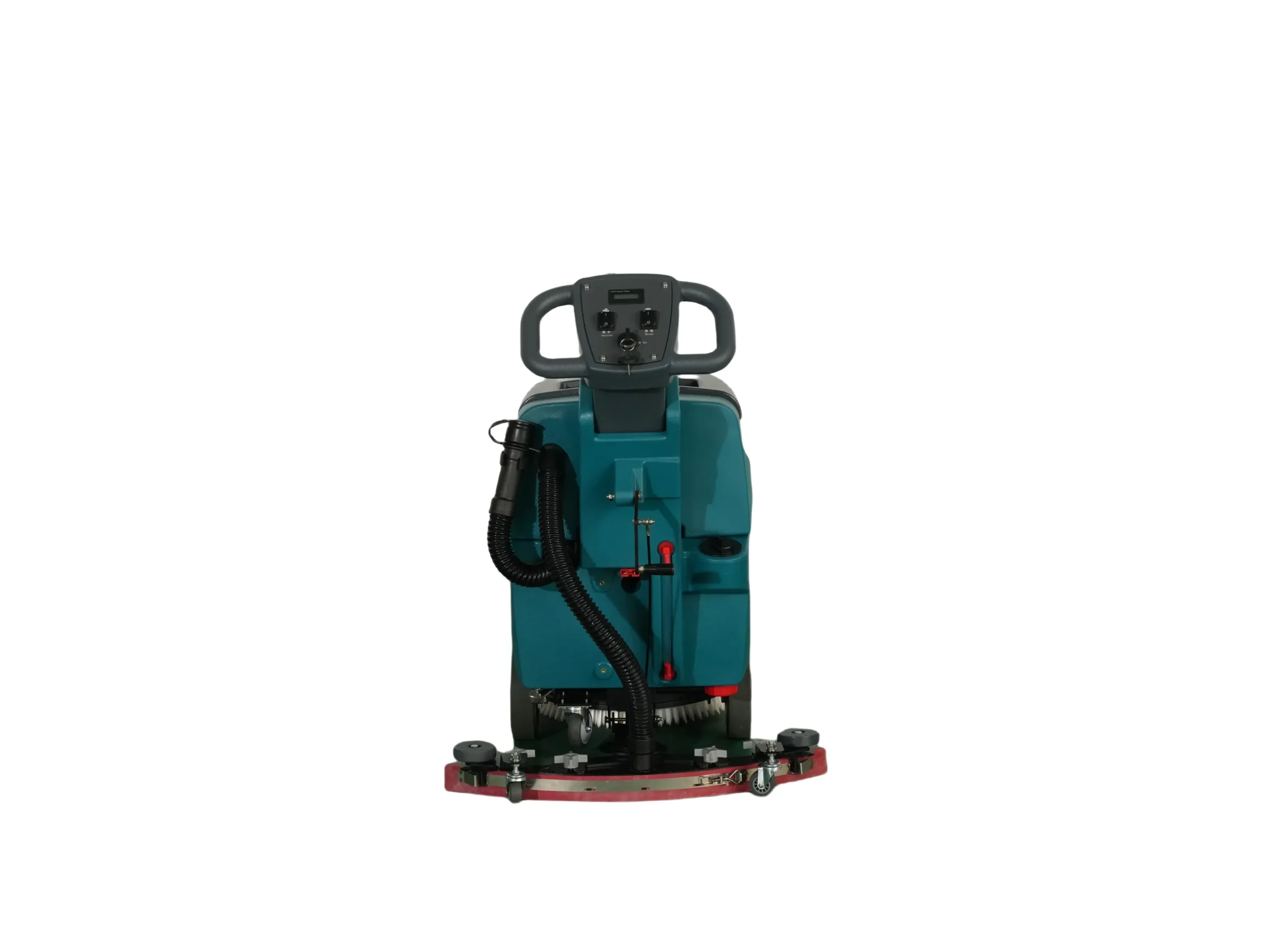 B450 Walk Behind Floor Cleaner Machine Back Side, User-Friendly Maintenance Floor Washing Equipment Rear view of B450 Hand-Pushed Floor Scrubber, Large Opening Sewage Tank Cover Design Easy Maintenance Industrial Floor Scrubbing Equipment