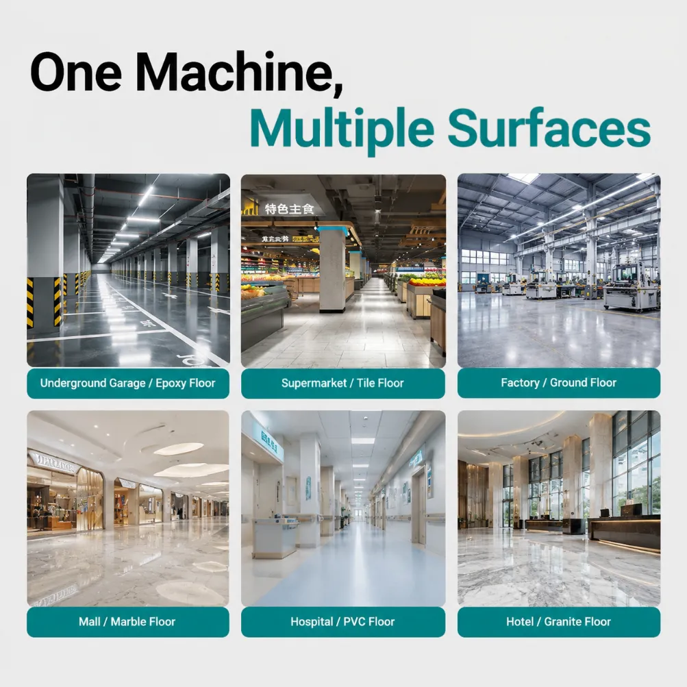 B510 Hand Push Floor Scrubber Compact Commercial Floor Scrubber Dryer, Cordless Electric Floor Washing Machine for Restaurant Gym Clinic Vinyl Marble Tile Flooring B510 hand push floor scrubber applicable surfaces showcase, works for epoxy, tile, concrete, marble, PVC, granite floors, garage supermarket factory mall hospital hotel commercial cleaning