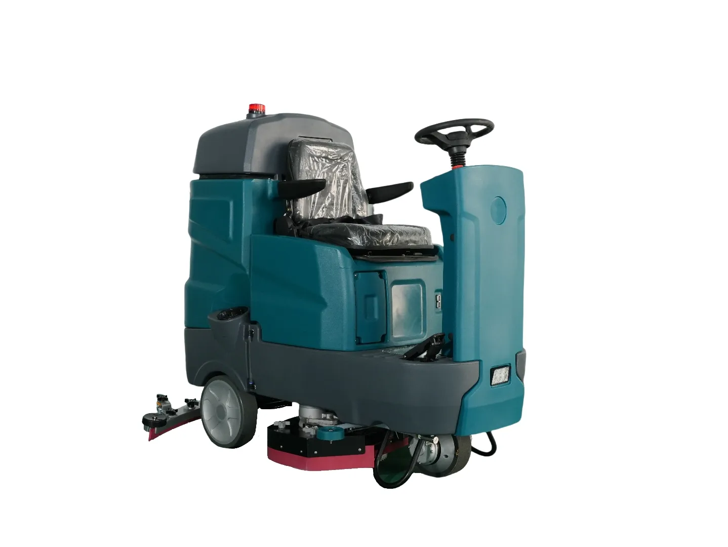 C910 Automatic Ride-on Floor Scrubber Front View | Commercial Hard Floor Cleaner Front view of C910 ride-on floor scrubber, automatic brush lift commercial floor scrubbing machine for concrete marble hard floor maintenance