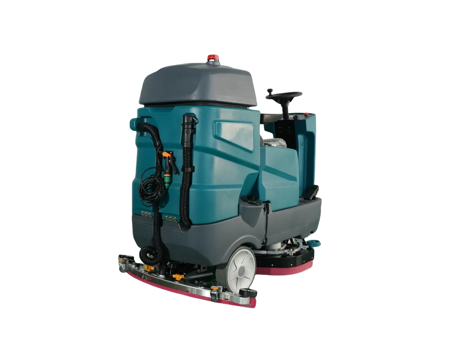 C910 Ride-on Floor Scrubber Rear Profile | Large Tank Industrial Floor Cleaner Rear side of C910 industrial ride-on floor scrubber, large 180L sewage tank floor washing machine for large area commercial cleaning
